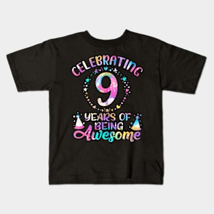 Years of Being Awesome Years Old 9th Birthday Tie Dye Kids T-Shirt
